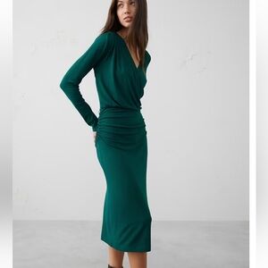 Banana Republic Emerald Green Long-Sleeve Wrap Midi Dress
